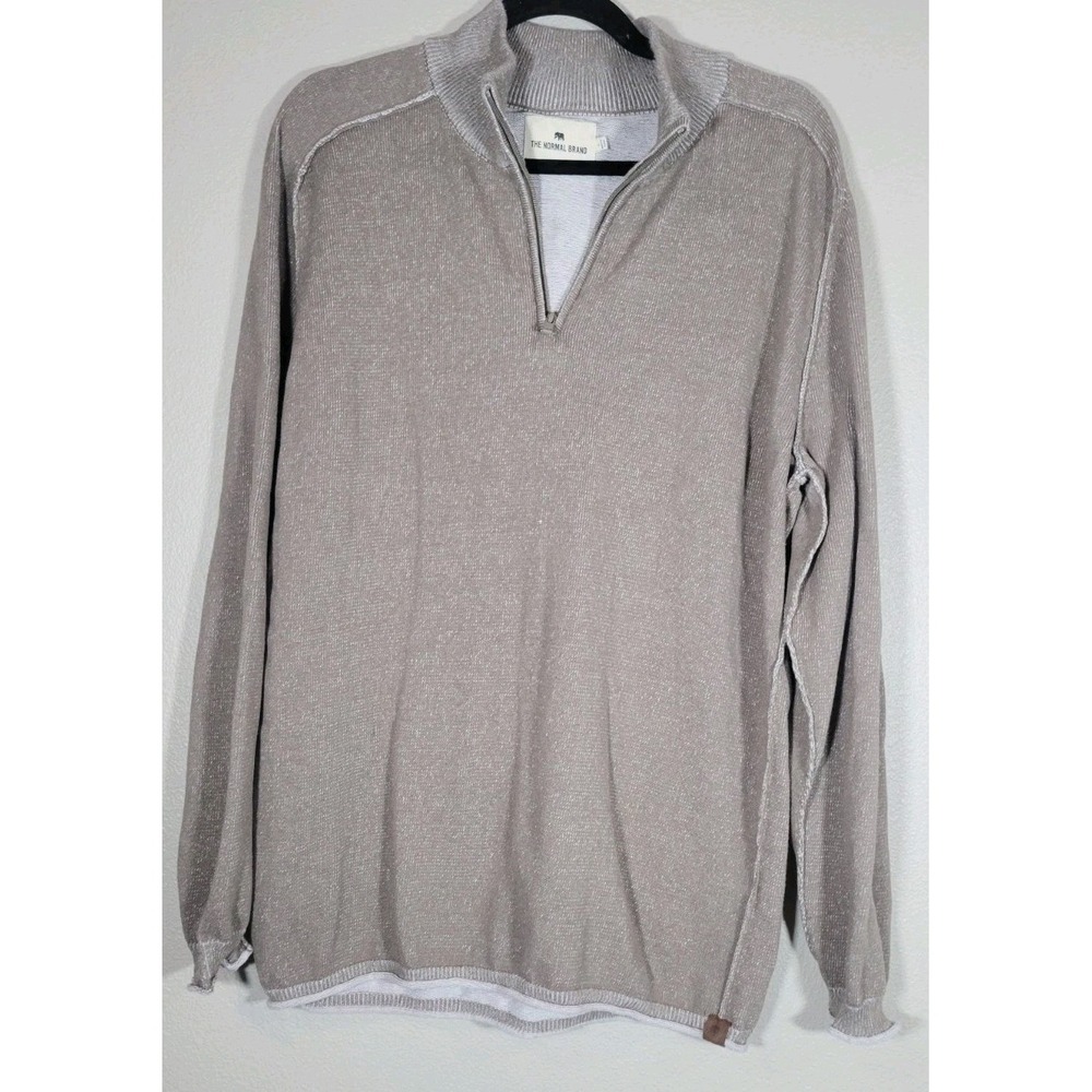 The Normal Brand‎ Men's Quarter Zip Pullover Sweater Size L Taupe 100% Cotton
